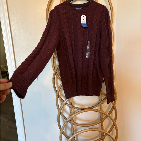 Men's Burgundy Cable Knit Sweater - Picture 6 of 6